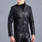 Leren heren bikerjack met opstaande kraag