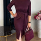 Dames Elegante Midi Jurk met Knoopdetail en Voorsplit
