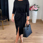 Dames Elegante Midi Jurk met Knoopdetail en Voorsplit