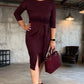 Dames Elegante Midi Jurk met Knoopdetail en Voorsplit