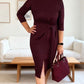 Dames Elegante Midi Jurk met Knoopdetail en Voorsplit
