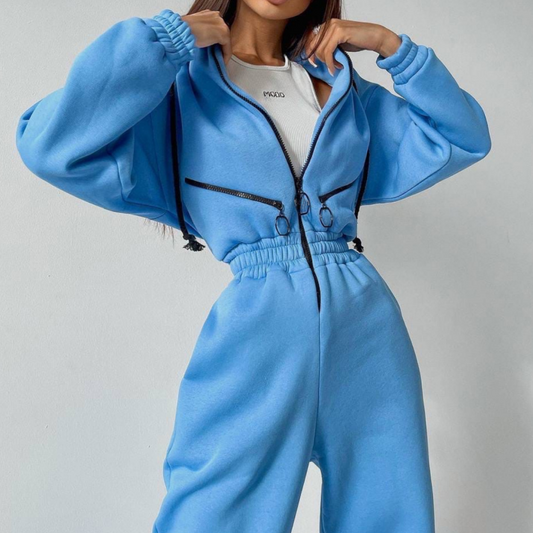 Comfortabele effen kleur dames jumpsuit met capuchon
