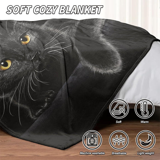 🎉 Black Cat All-Season Cozy Blanket – Minimalistisch ontwerp, ultrazacht en perfect voor thuis of op reis 🐾🖤