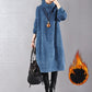 Hoge hals, losse corduroy maxi-jurk voor dames