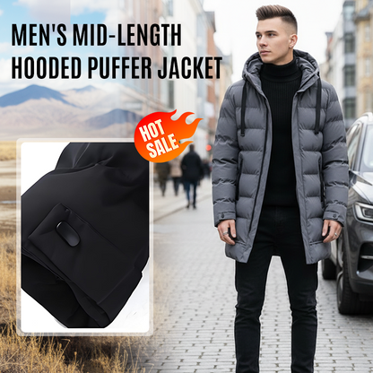 Heren mid-lengte pufferjas met capuchon