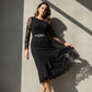 Elegante kanten bodycon jurk met asymmetrische ruches aan de zoom
