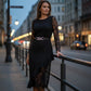 Elegante kanten bodycon jurk met asymmetrische ruches aan de zoom