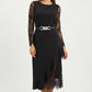 Elegante kanten bodycon jurk met asymmetrische ruches aan de zoom