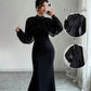 Elegante zeemeerminjurk met kraag van kunstparels