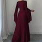 Elegante maxi-jurk met V-hals, plooien en vloeiende mouwen