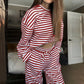 Dames gestreepte loungewear met lange mouwen, tweedelige set