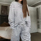 Dames gestreepte loungewear met lange mouwen, tweedelige set