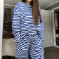 Dames gestreepte loungewear met lange mouwen, tweedelige set