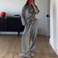 Dames gestreepte loungewear met lange mouwen, tweedelige set