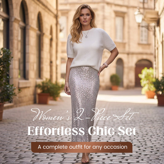 Dames tweedelige set: gebreid topje en paillettenrok