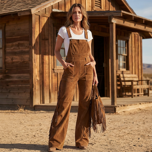 Retro western suède overall met franjes