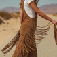 Retro western suède overall met franjes