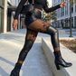 Sexy skinny broek van PU-leer en patchworkkant