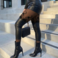 Sexy skinny broek van PU-leer en patchworkkant