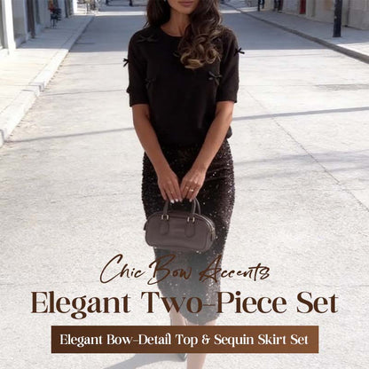 Elegante top met strikdetail & paillettenrok-set