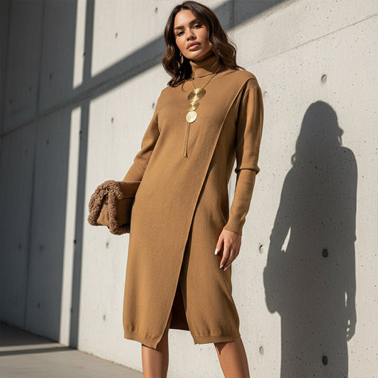 Chique asymmetrische jurk met col en split voor dames