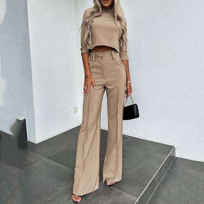 Dames Twee-delige Set: Elegante Crop Top & Wijde Broek