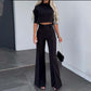 Dames Twee-delige Set: Elegante Crop Top & Wijde Broek