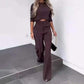 Dames Twee-delige Set: Elegante Crop Top & Wijde Broek
