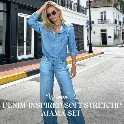 Damespyjama-set in denimlook van zacht, elastisch materiaal