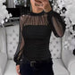 Transparante top met faux parels en lantaarnmouwen