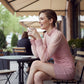 Transparante top met faux parels en lantaarnmouwen