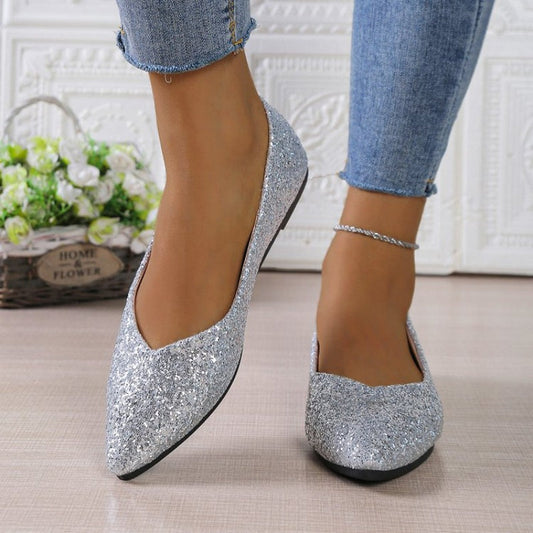 Damesballerina's met glitter en spitse neus