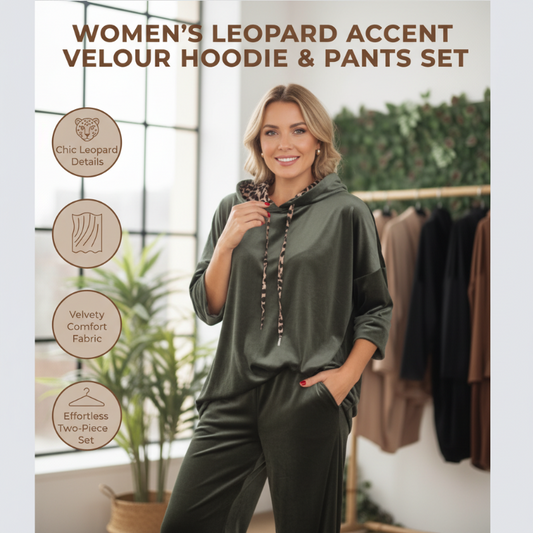 Dames set met hoodie en broek in luipaardprint van velours