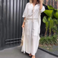 Casual set voor dames met oversized shirt en wijde broek