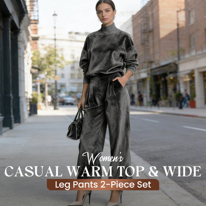 Casual warme top en wijde broek voor dames, 2-delige set