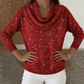 Sparkle Cowl Neck Top met Lange Mouwen