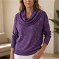 Sparkle Cowl Neck Top met Lange Mouwen