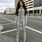 Plaid Zipper Front Jumpsuit with Stacked Legs