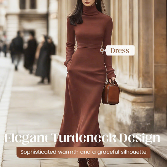 Elegante, getailleerde jurk met hoge hals en vetersluiting