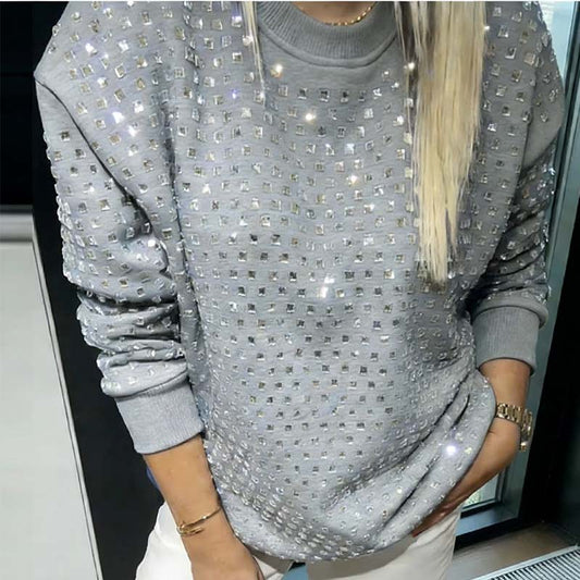 Dames sweatshirt met studs en ronde hals