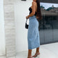 Stijlvolle denim bodycon rok met knoopsluiting en split
