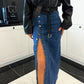 Stijlvolle denim bodycon rok met knoopsluiting en split