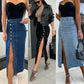 Stijlvolle denim bodycon rok met knoopsluiting en split