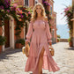 Damesjurk met hoge taille en blote schouders