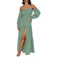 Damesjurk met hoge taille en blote schouders