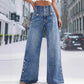 Hoge taille wijde pijpen jeans voor dames met zijsplitten