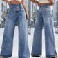 Hoge taille wijde pijpen jeans voor dames met zijsplitten