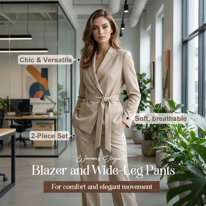 Elegante blazer met strikceintuur en wijde broek voor dames