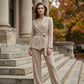 Elegante blazer met strikceintuur en wijde broek voor dames