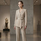 Elegante blazer met strikceintuur en wijde broek voor dames
